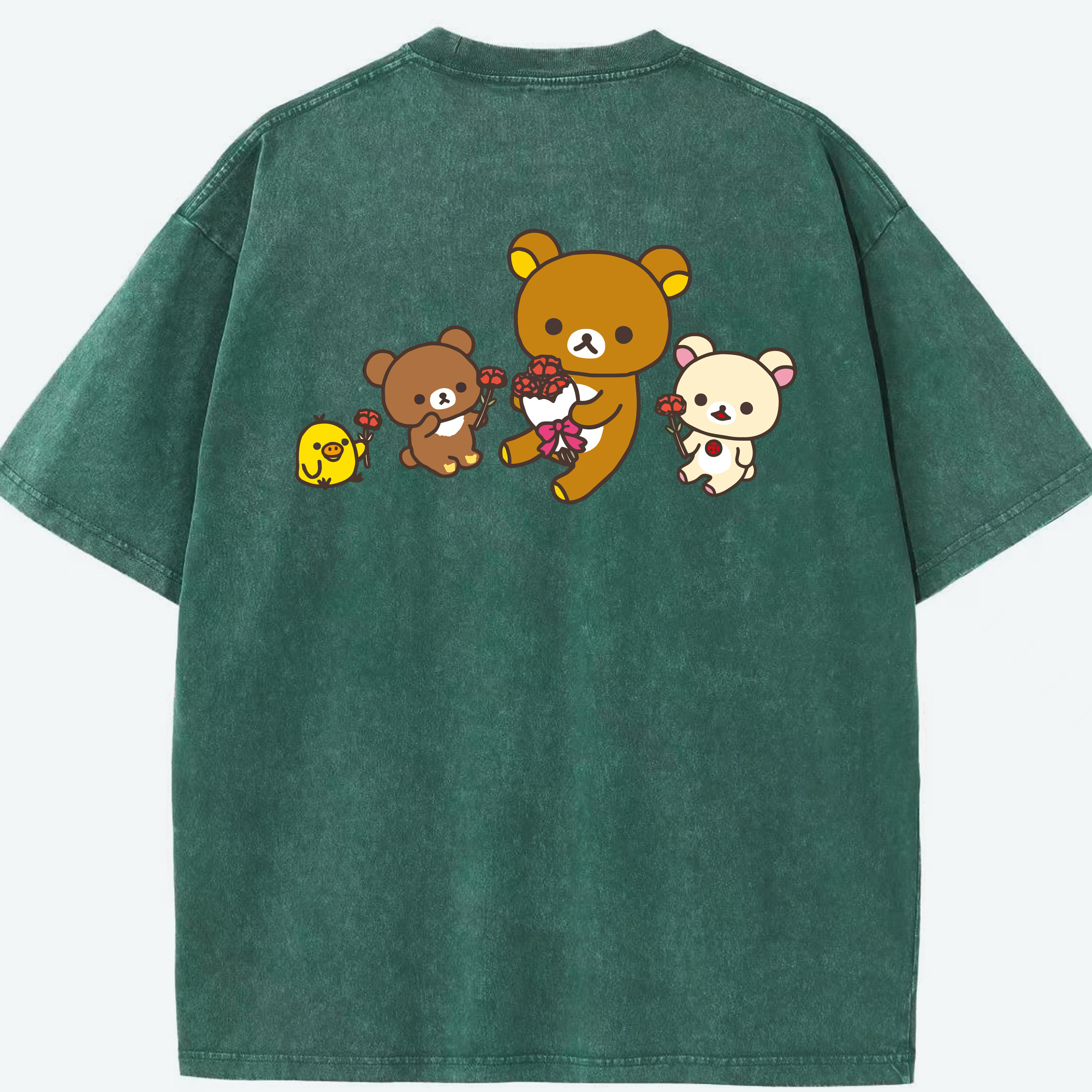 （画像用） リラックマ リラックマ キイロイトリ Rilakkuma Korilakkuma Kiiroitori 綿100% ヴィンテージ風 半袖Tシャツ（背面プリント）